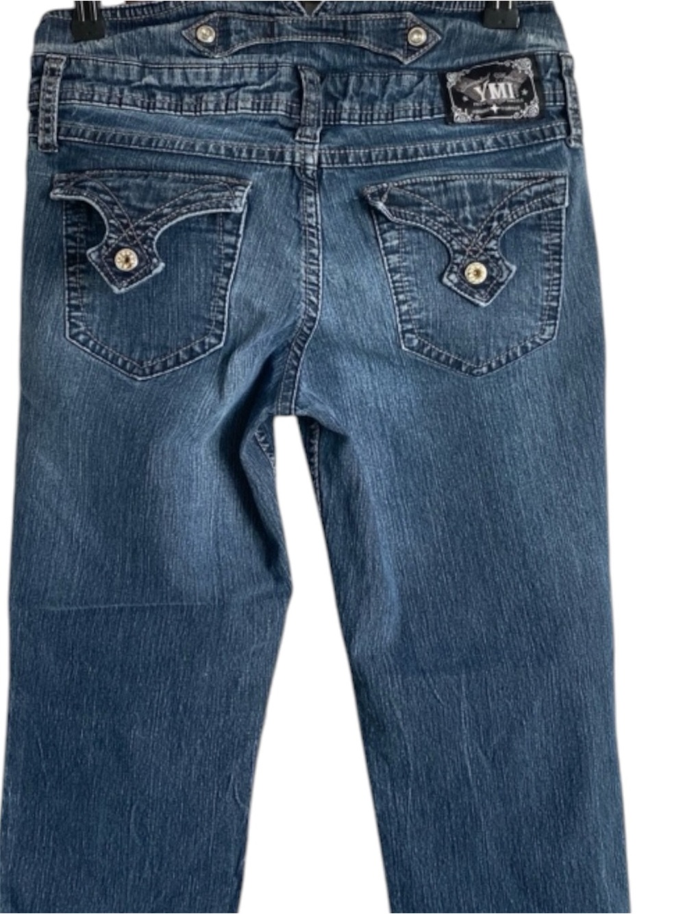 YMI Y2K Blue Jeans Low Rise Embellished Pockets Straight Leg Denim Size 5